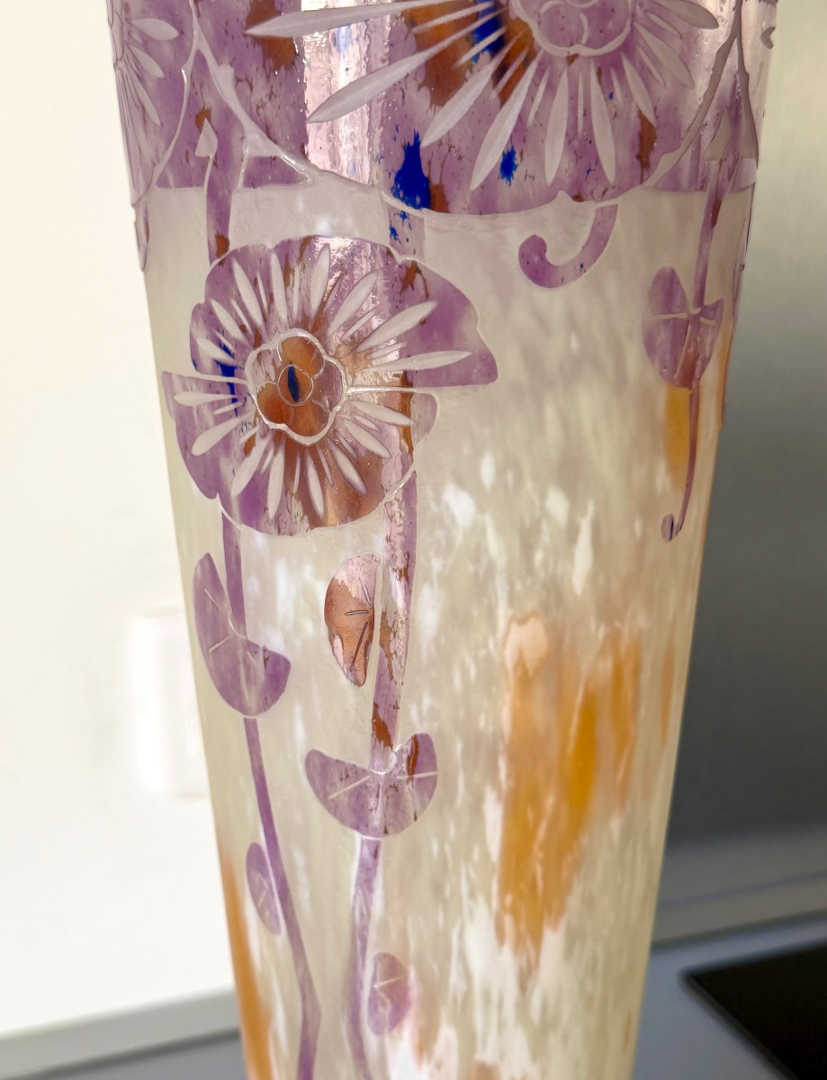 Grand Vase Art Déco "Ancolies" Schneider Le Verre Français-photo-5