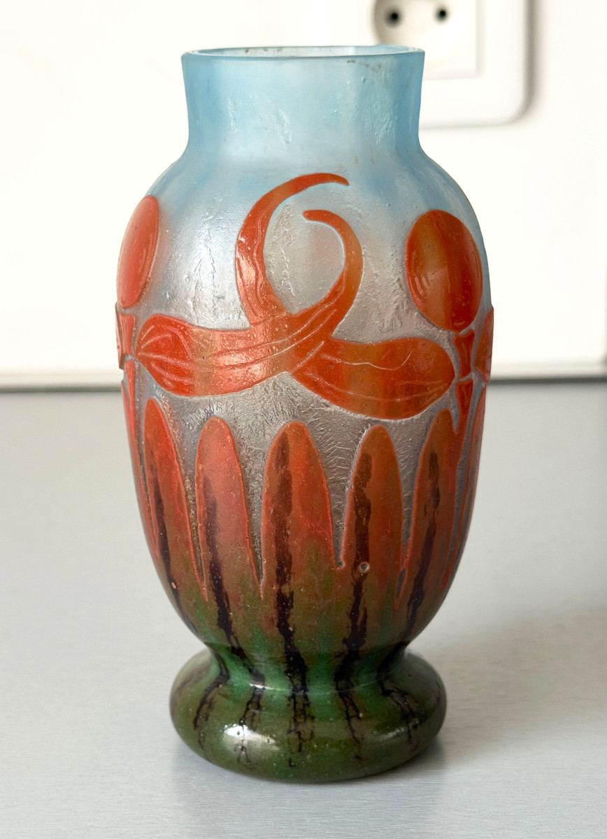 Art Deco "dragonflies" Vase By Schneider - Le Verre Français-photo-2