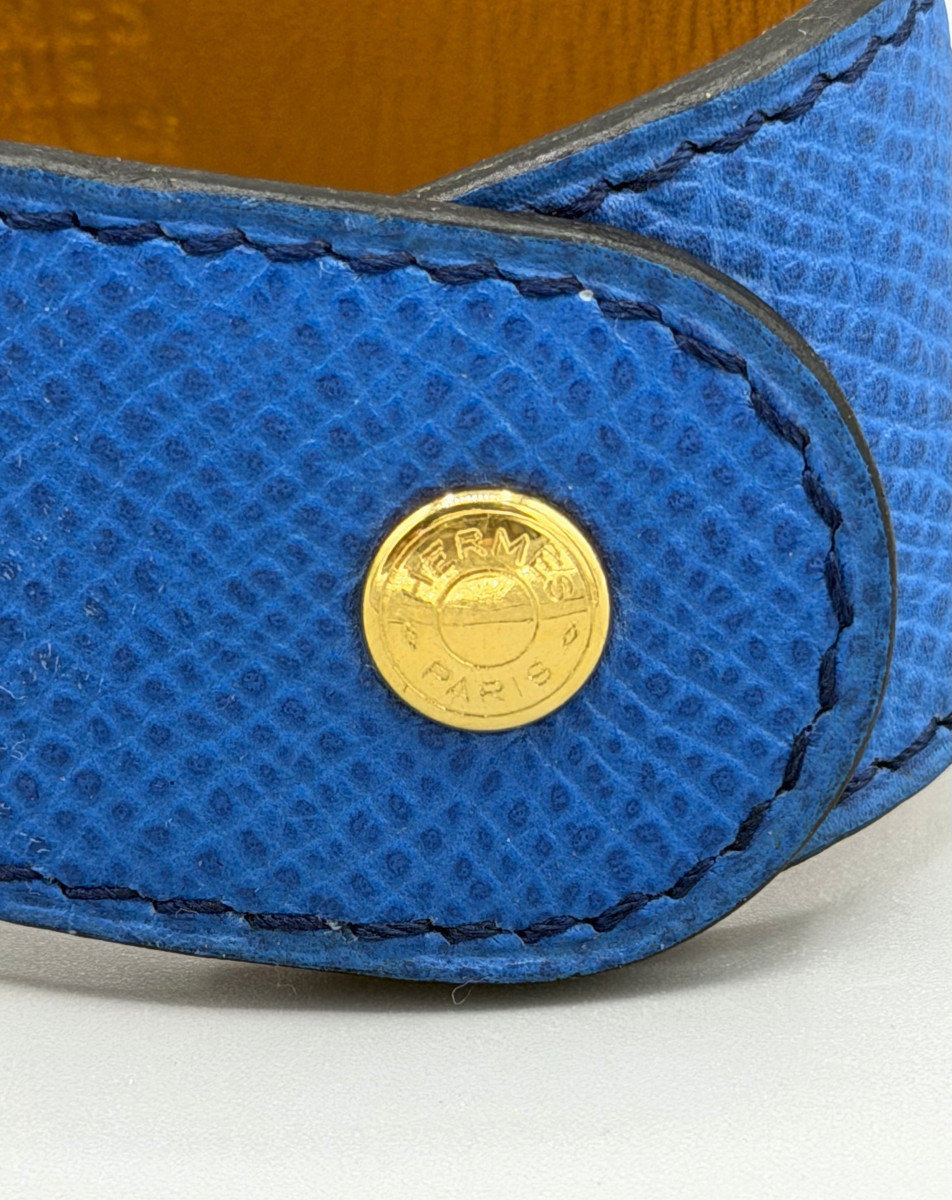Blue Leather And Gold Metal Bracelet Hermès Paris-photo-1