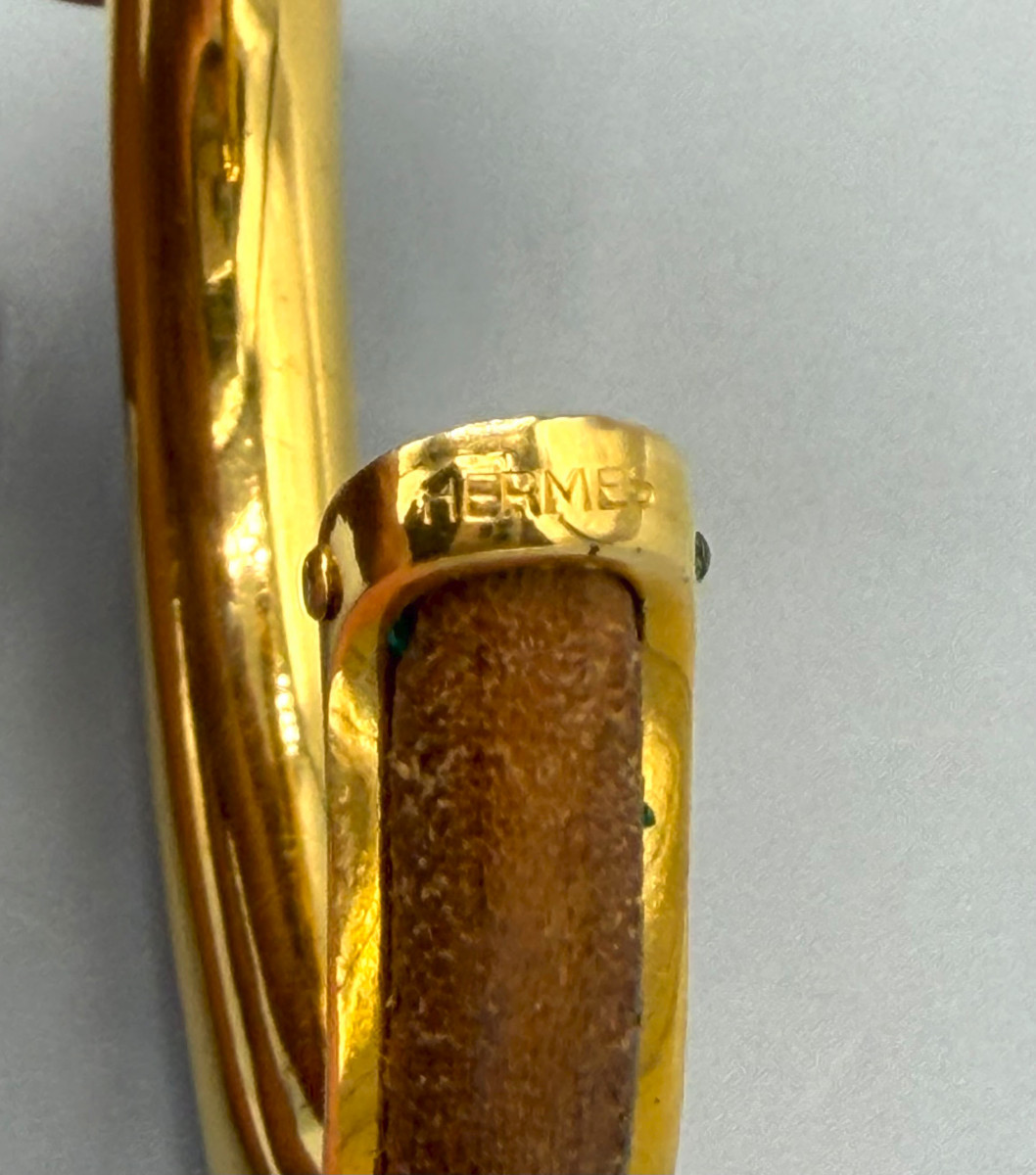 Hermès Paris "kyoto" Bracelet In Leather And Gold-plated Metal-photo-1