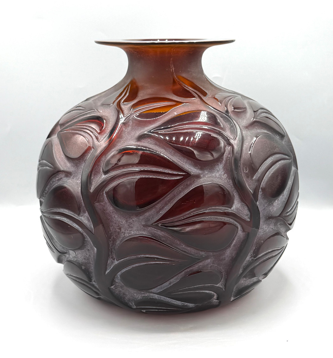 Art Deco "sophora" Vase In Amber Red Glass By René Lalique, 1926-photo-2