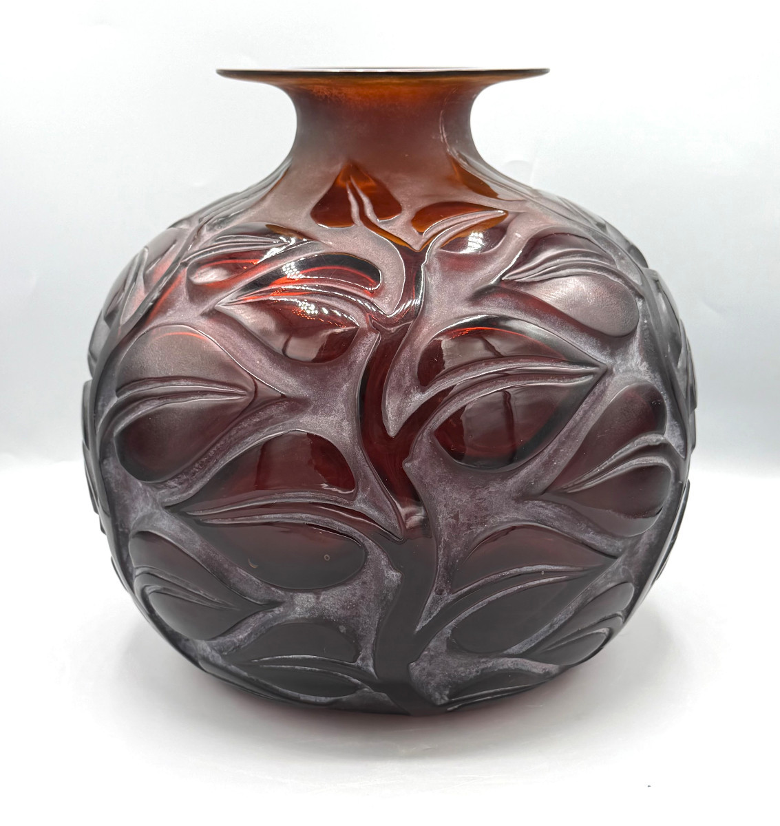 Art Deco "sophora" Vase In Amber Red Glass By René Lalique, 1926-photo-3
