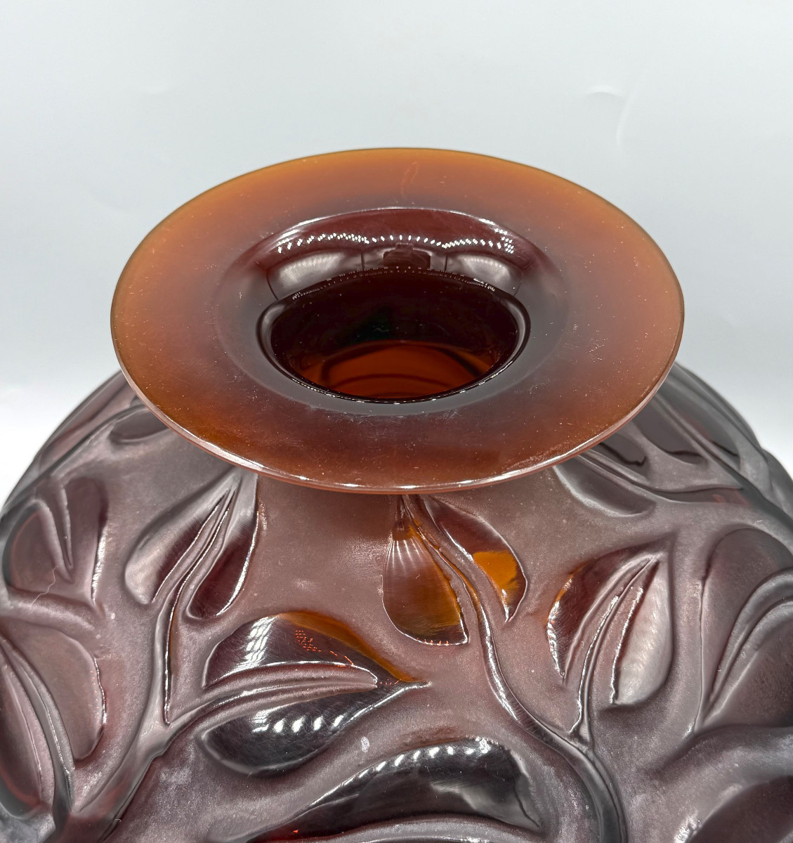 Art Deco "sophora" Vase In Amber Red Glass By René Lalique, 1926-photo-4
