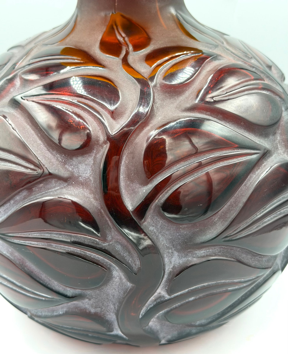Art Deco "sophora" Vase In Amber Red Glass By René Lalique, 1926-photo-1