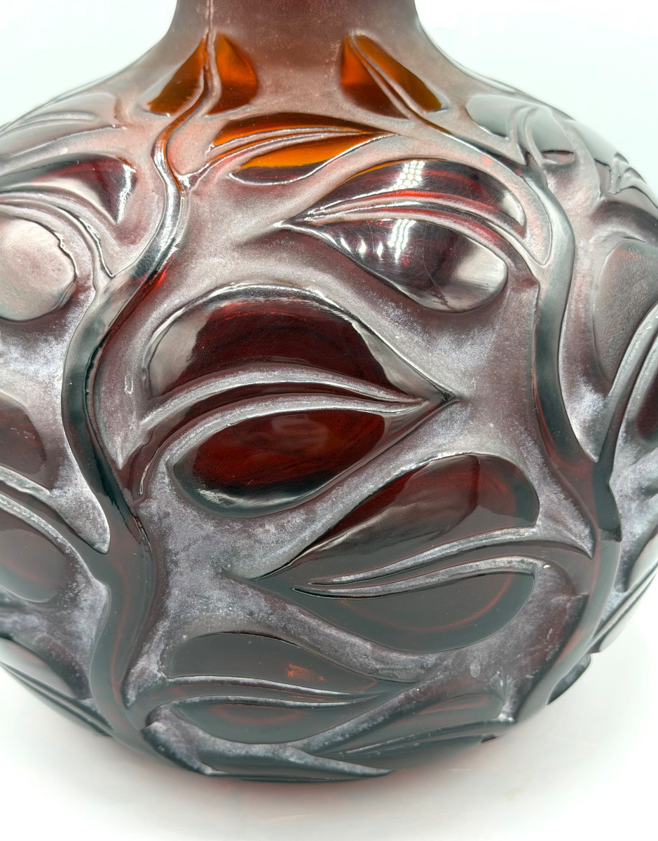 Art Deco "sophora" Vase In Amber Red Glass By René Lalique, 1926-photo-3