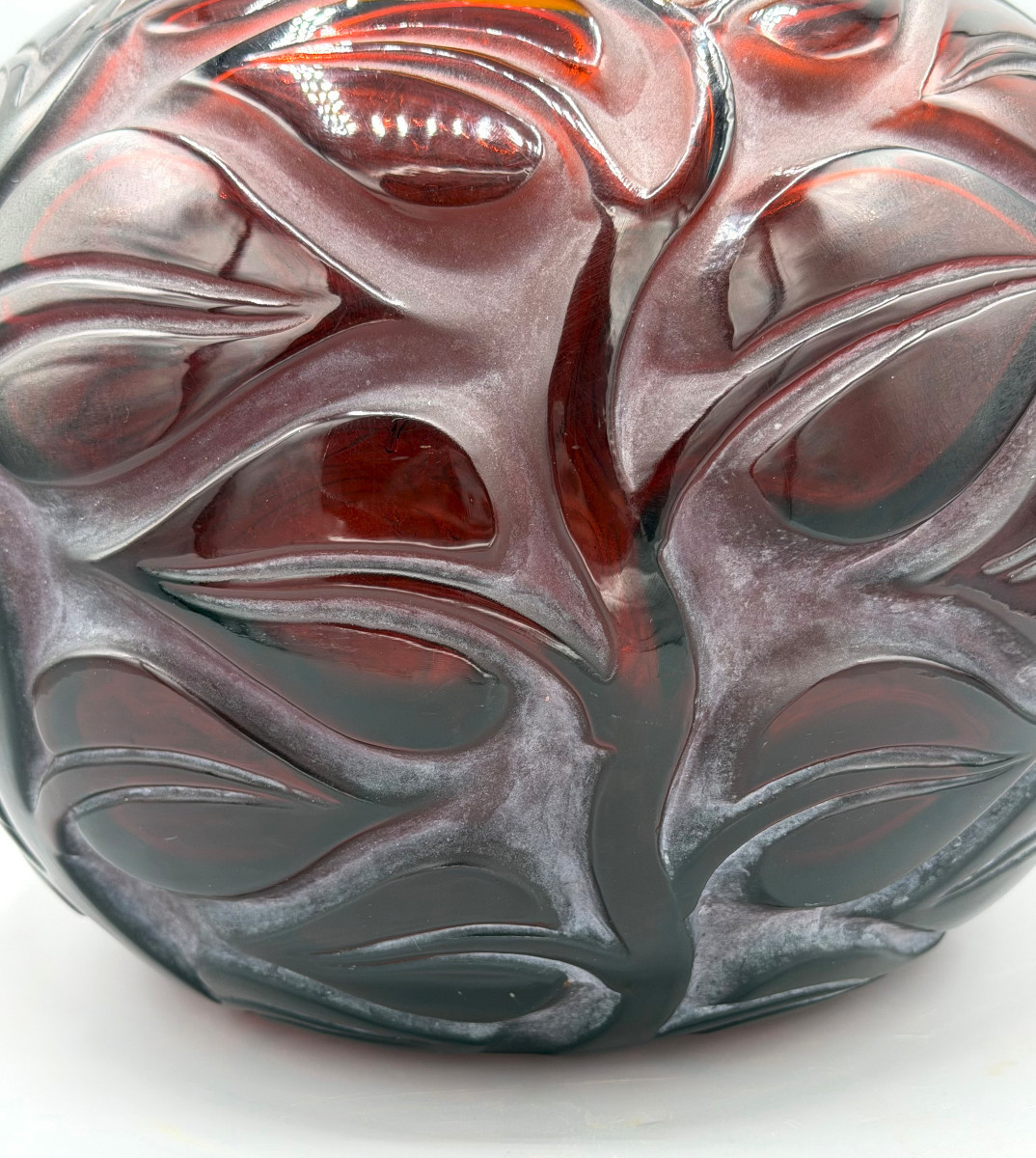 Art Deco "sophora" Vase In Amber Red Glass By René Lalique, 1926-photo-4