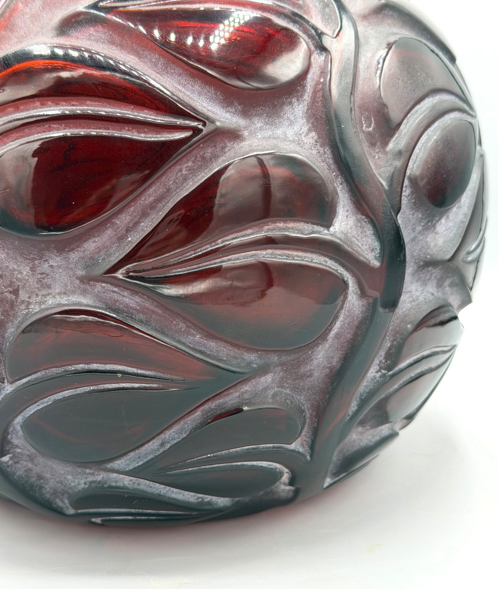 Art Deco "sophora" Vase In Amber Red Glass By René Lalique, 1926-photo-5