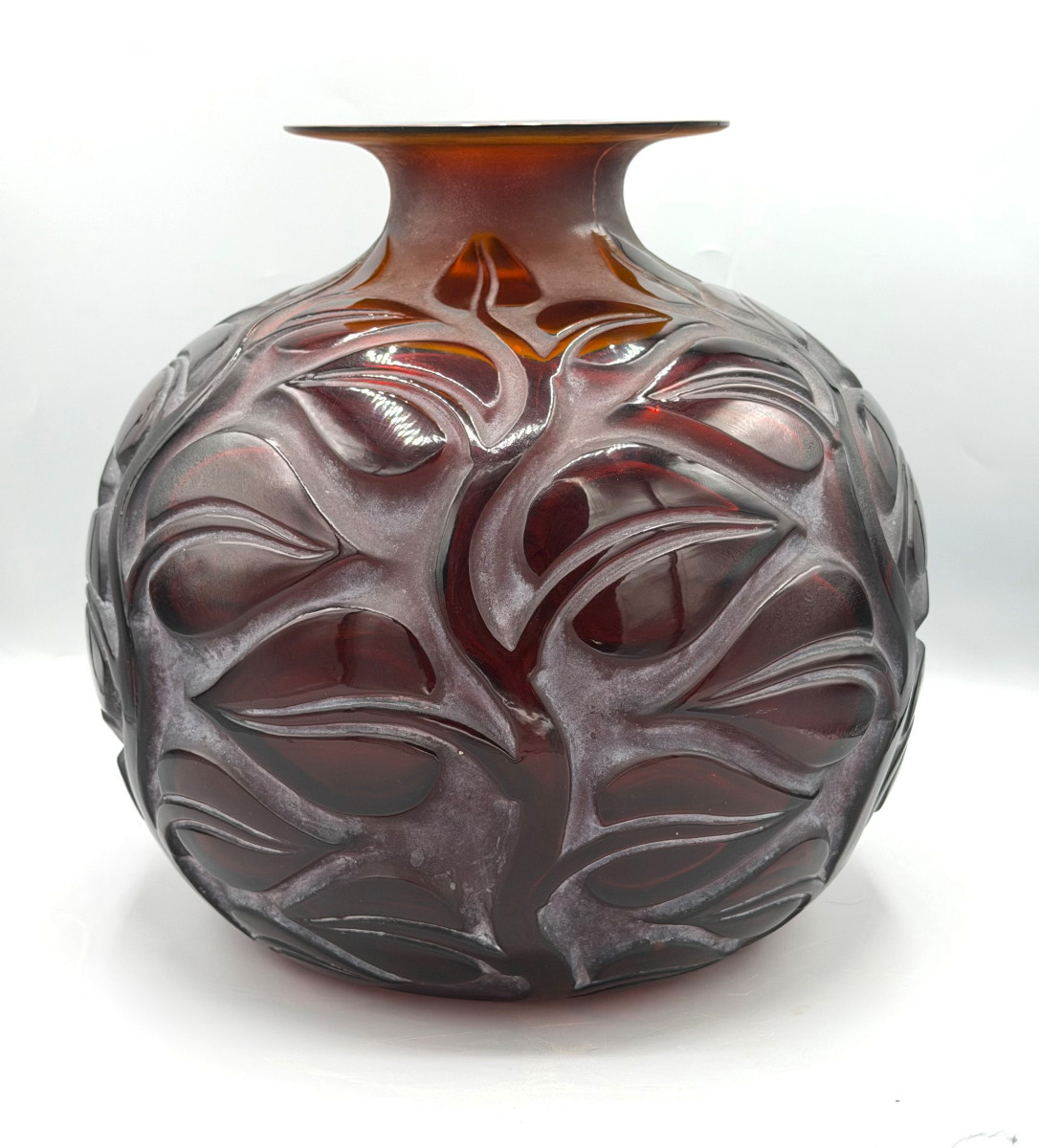 Art Deco "sophora" Vase In Amber Red Glass By René Lalique, 1926