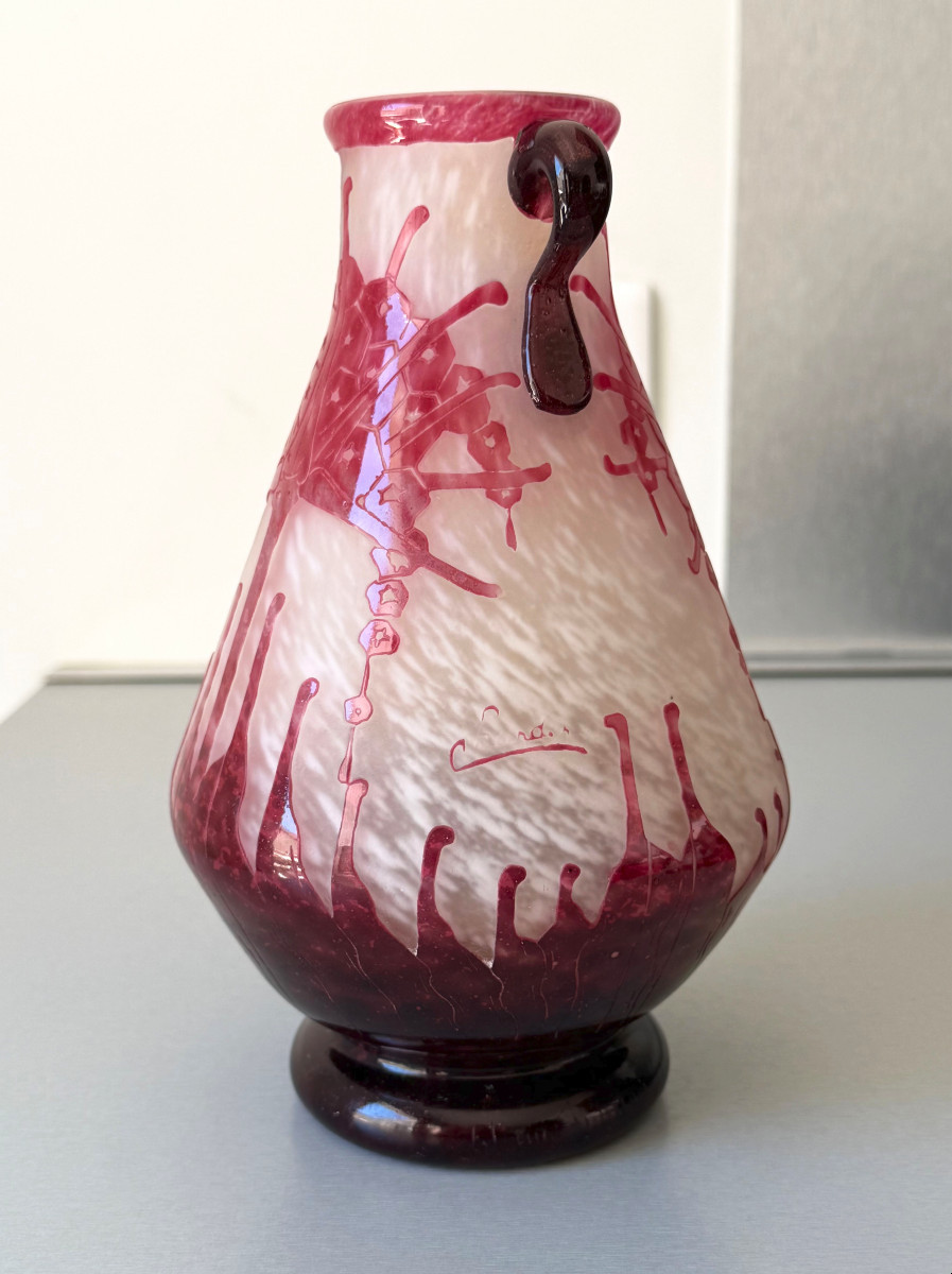 Art Deco "rhododendron" Vase By Schneider - Le Verre Français-photo-2