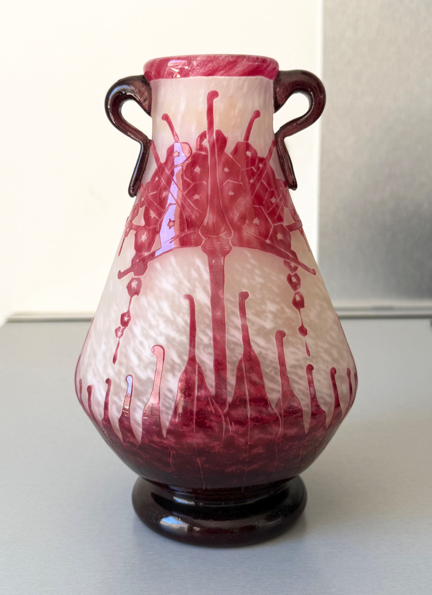 Art Deco "rhododendron" Vase By Schneider - Le Verre Français-photo-3