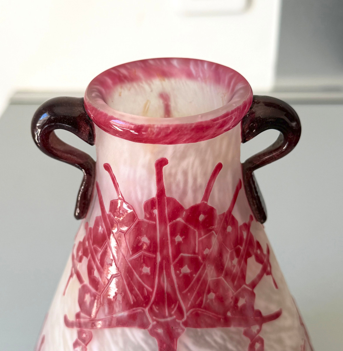 Art Deco "rhododendron" Vase By Schneider - Le Verre Français-photo-4