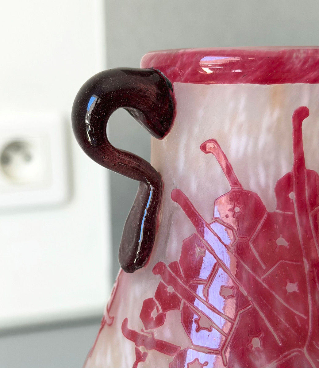 Art Deco "rhododendron" Vase By Schneider - Le Verre Français-photo-3