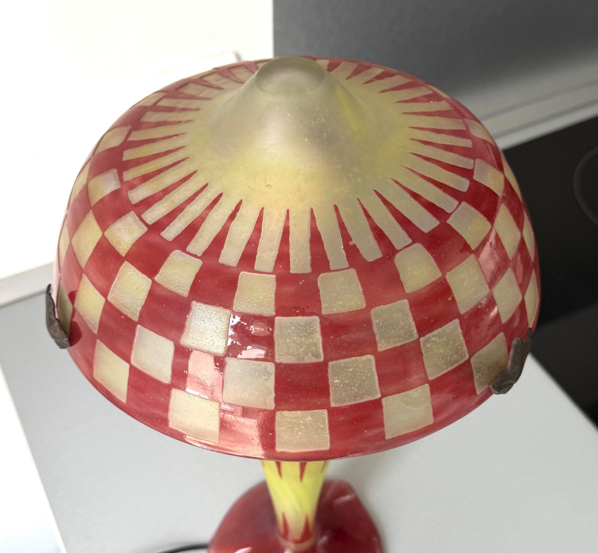 Lampe champignon Art Déco Schneider Le Verre Français-photo-3