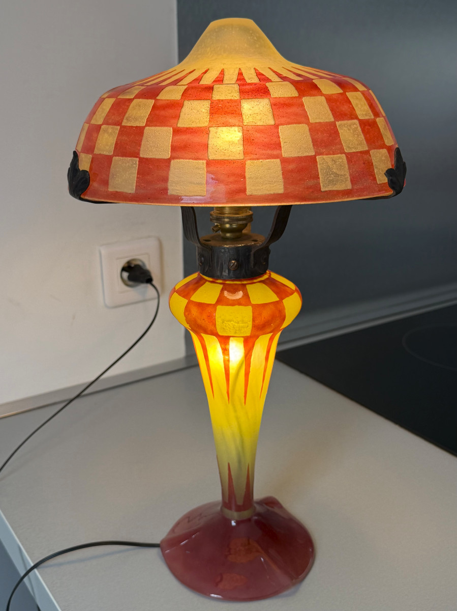 Lampe champignon Art Déco Schneider Le Verre Français-photo-4