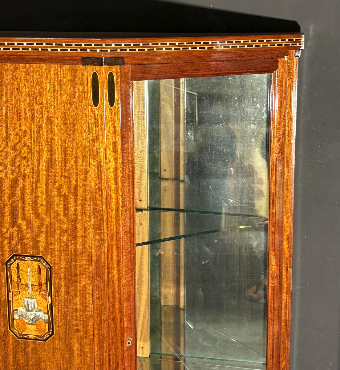 Maurice Dufrene Stamped Marquetry Art Deco Display Case Era Majorelle-photo-3