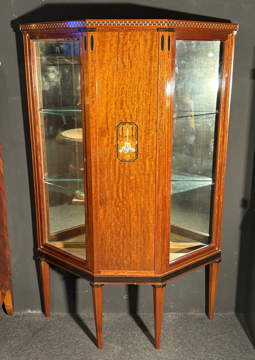 Maurice Dufrene Stamped Marquetry Art Deco Display Case Era Majorelle
