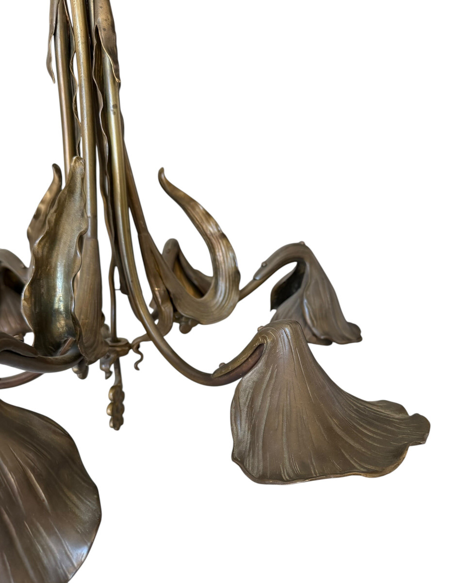 Art Nouveau Bronze Chandelier Jean Auguste Dampt Era Majorelle-photo-3