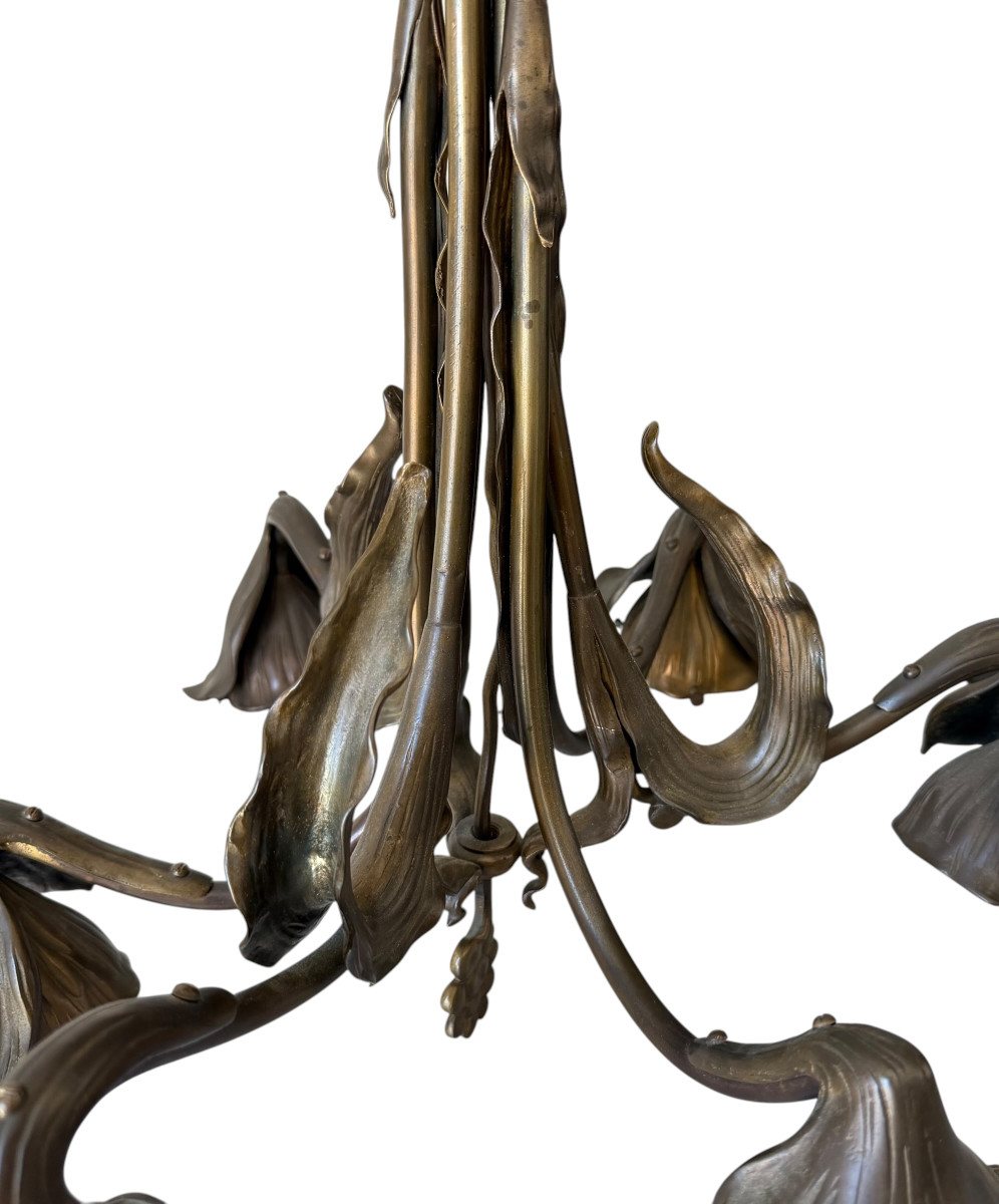 Art Nouveau Bronze Chandelier Jean Auguste Dampt Era Majorelle-photo-2