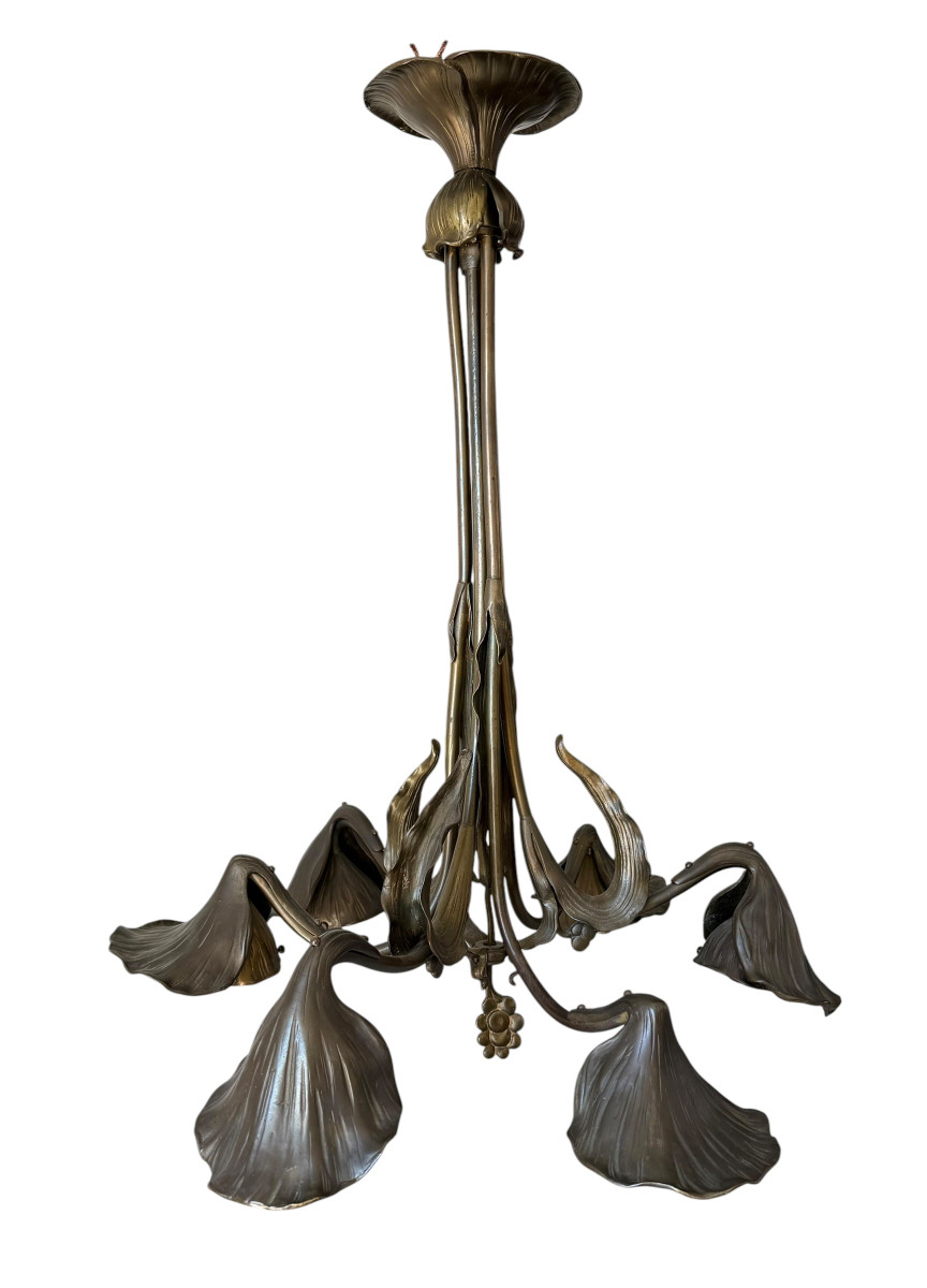 Art Nouveau Bronze Chandelier Jean Auguste Dampt Era Majorelle