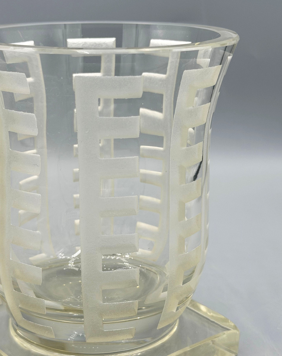 Art Deco Engraved Glass Vase Signed Jean Luce Circa 1930-photo-3