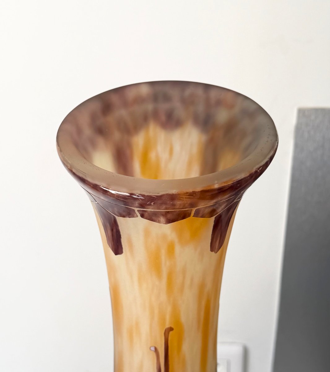 Monumental Art Deco Vase "lauriers" Schneider Le Verre Francais 64 Cm-photo-4