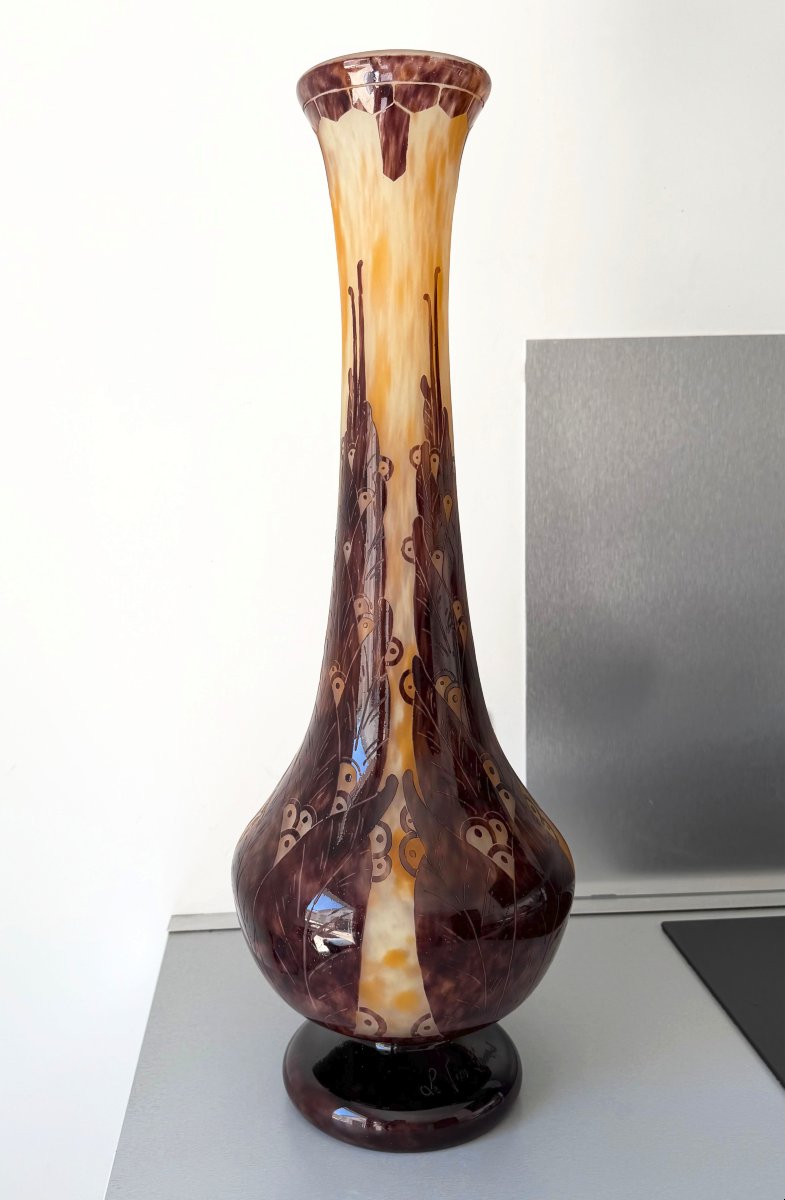 Monumental Art Deco Vase "lauriers" Schneider Le Verre Francais 64 Cm-photo-2