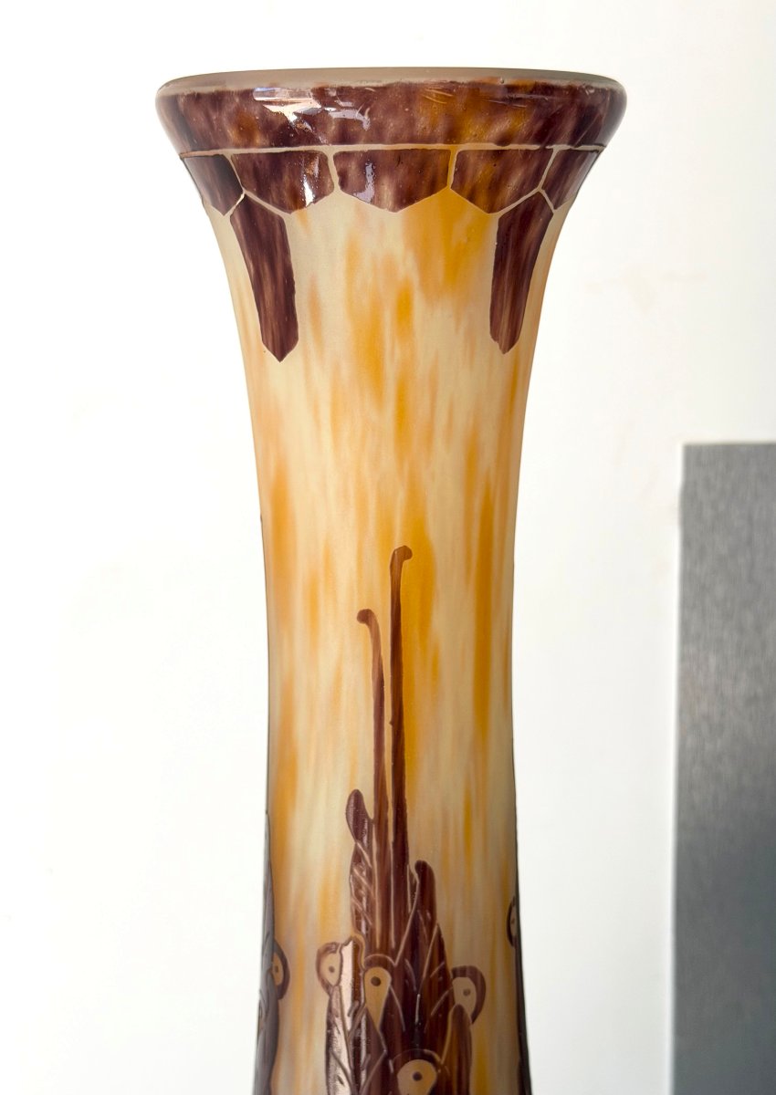 Monumental Art Deco Vase "lauriers" Schneider Le Verre Francais 64 Cm-photo-1