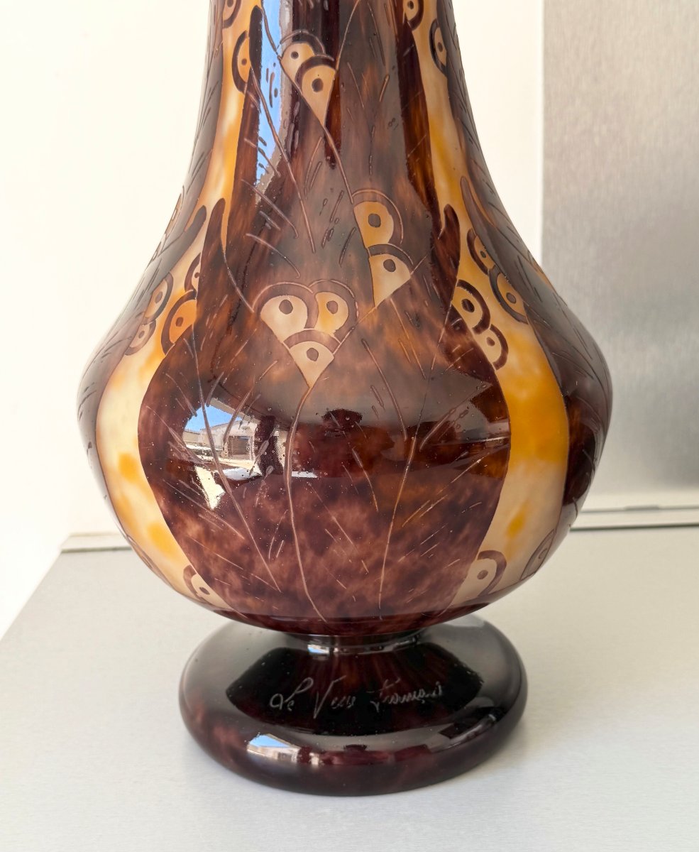 Monumental Art Deco Vase "lauriers" Schneider Le Verre Francais 64 Cm-photo-3
