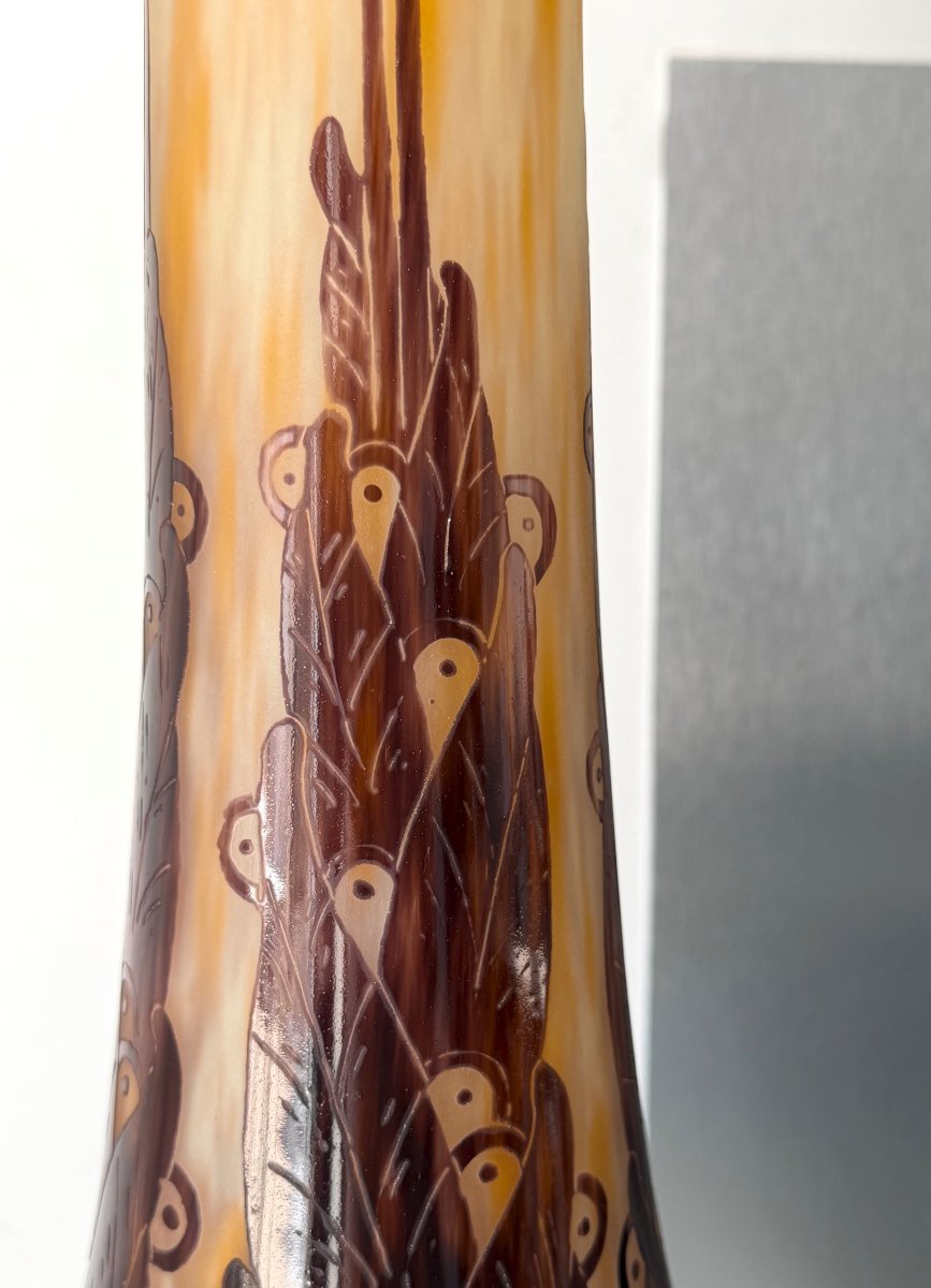 Monumental Art Deco Vase "lauriers" Schneider Le Verre Francais 64 Cm-photo-4
