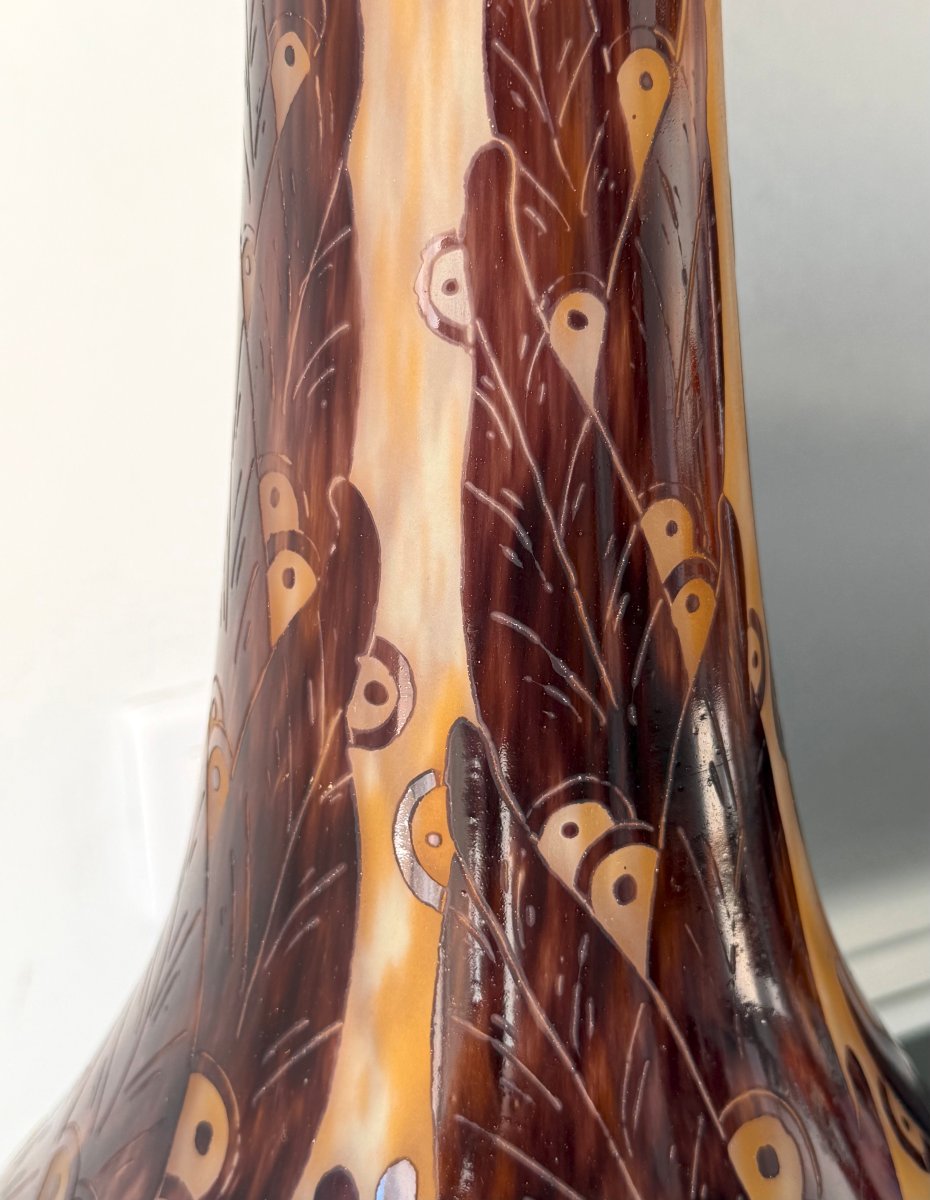 Monumental Art Deco Vase "lauriers" Schneider Le Verre Francais 64 Cm-photo-5