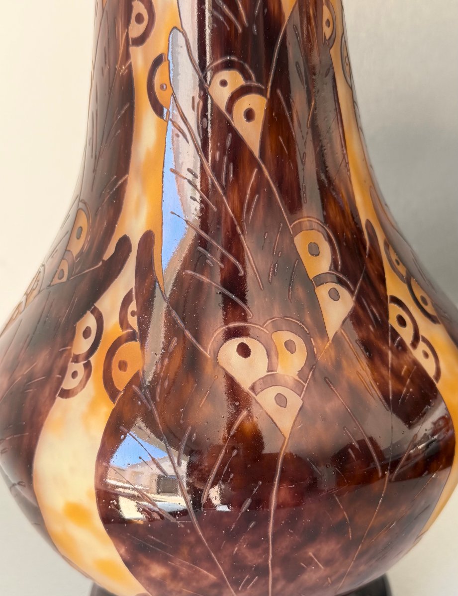 Monumental Art Deco Vase "lauriers" Schneider Le Verre Francais 64 Cm-photo-6