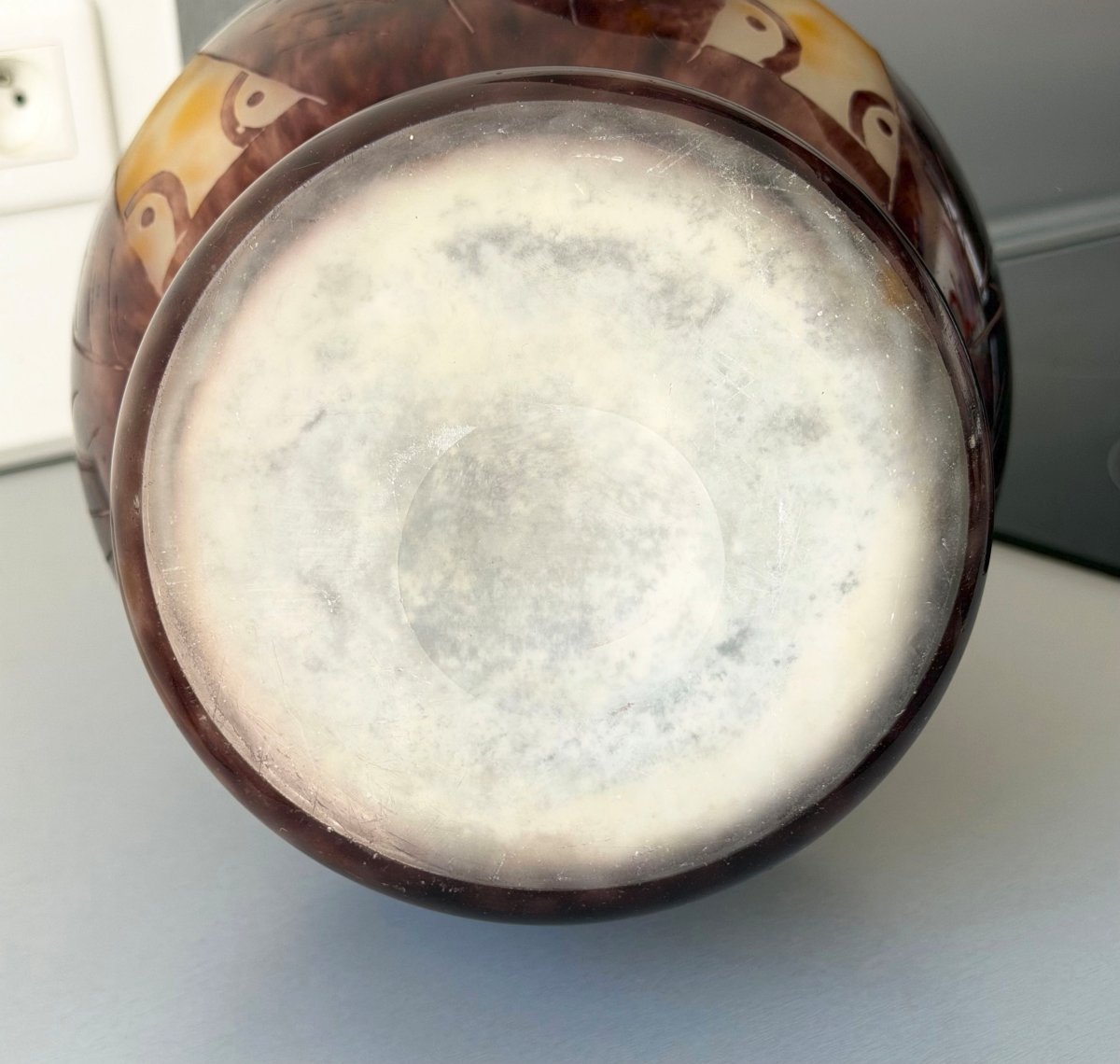 Monumental Art Deco Vase "lauriers" Schneider Le Verre Francais 64 Cm-photo-8