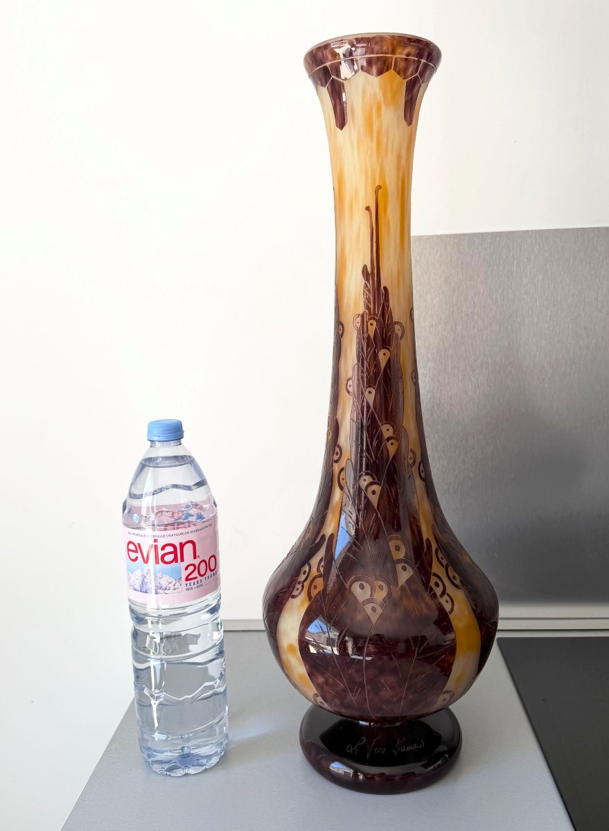 Monumental Art Deco Vase "lauriers" Schneider Le Verre Francais 64 Cm