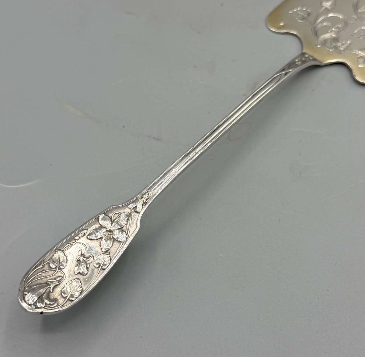 Pelle à Tarte / Gâteau Art Nouveau en Argent Massif Hack Charles & Hourdequin Achille-photo-3