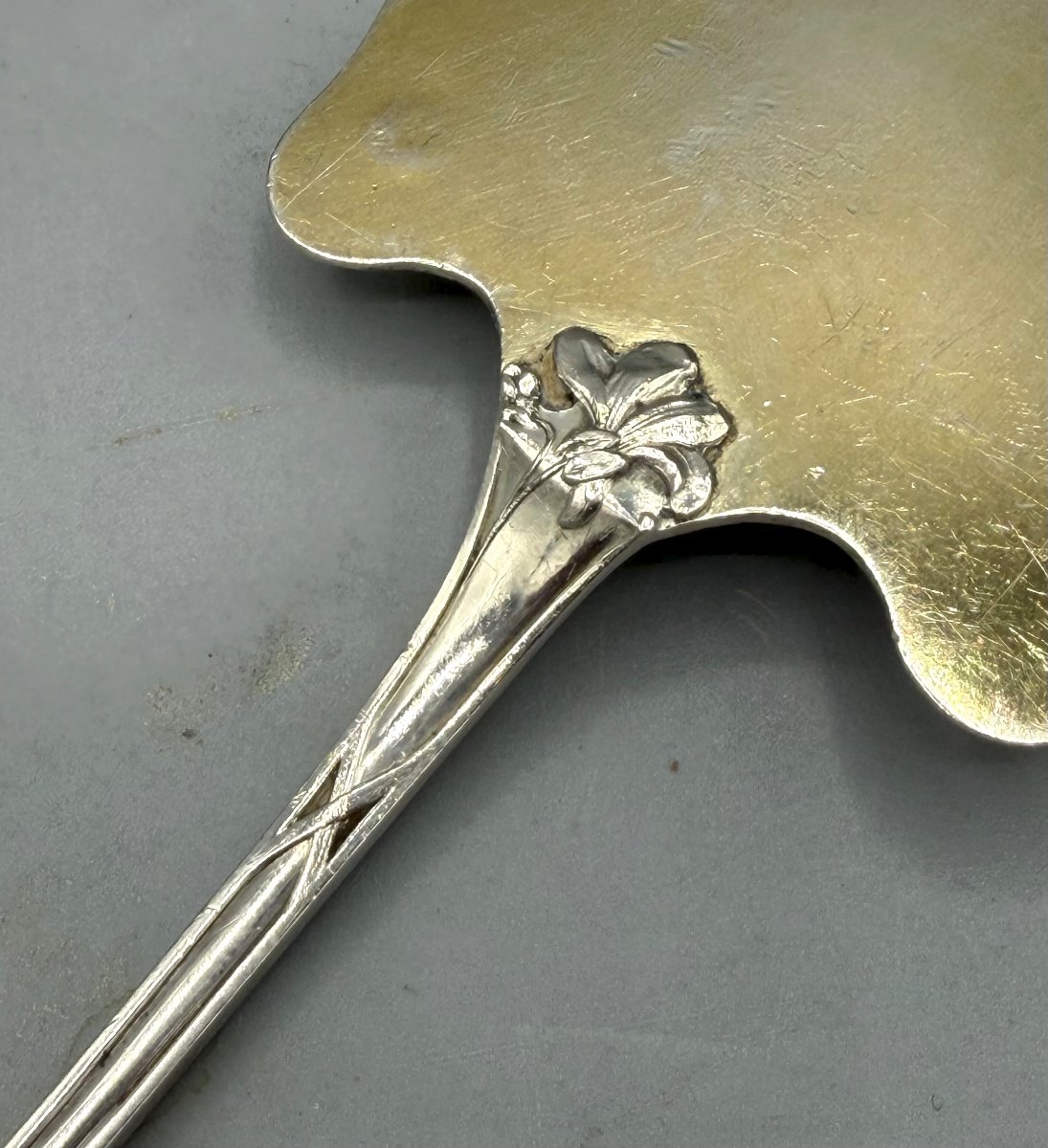 Pelle à Tarte / Gâteau Art Nouveau en Argent Massif Hack Charles & Hourdequin Achille-photo-4