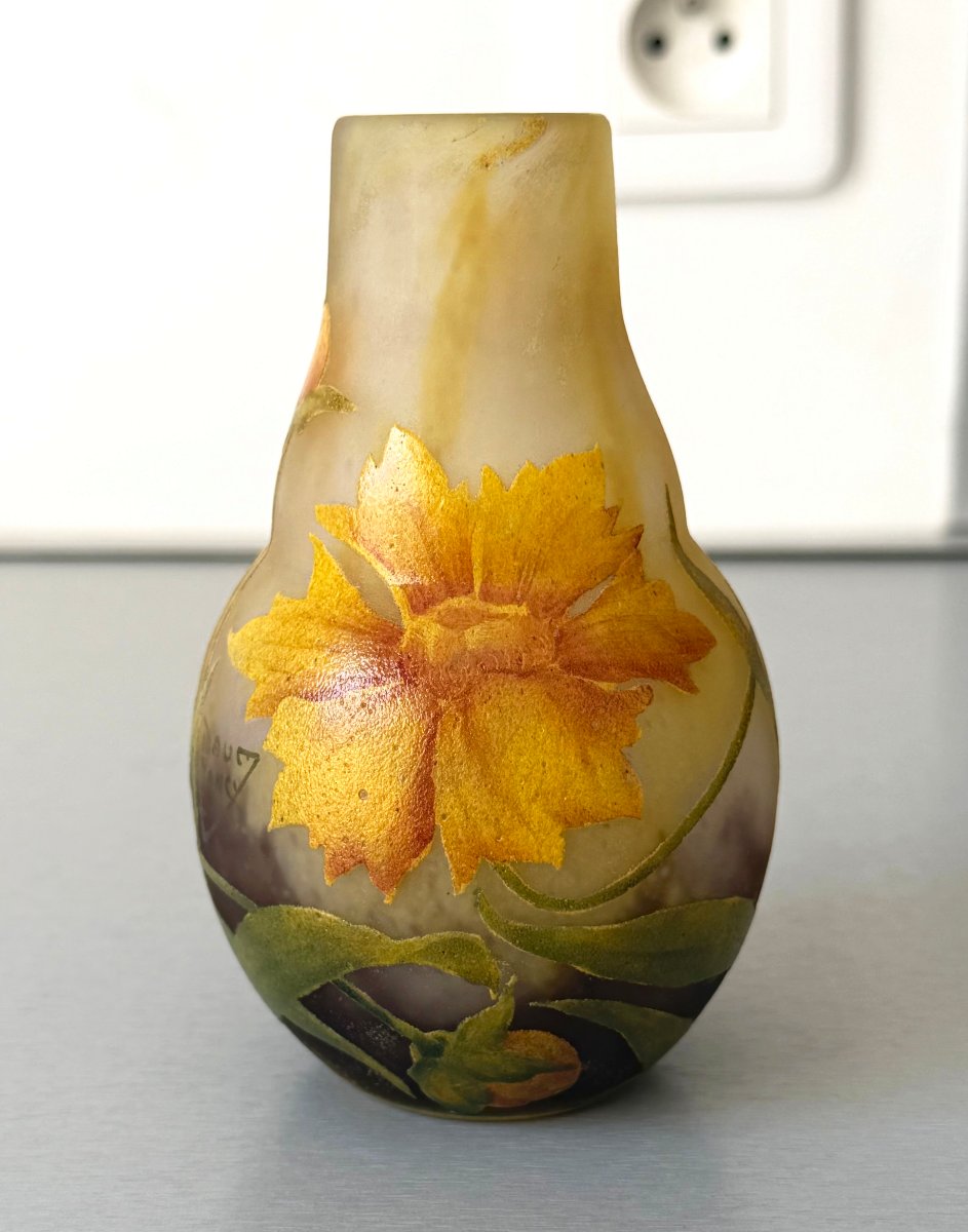 Art Nouveau Vase With Arnica Flowers, Daum Nancy-photo-2