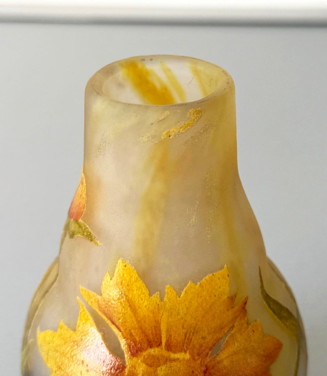 Art Nouveau Vase With Arnica Flowers, Daum Nancy-photo-4