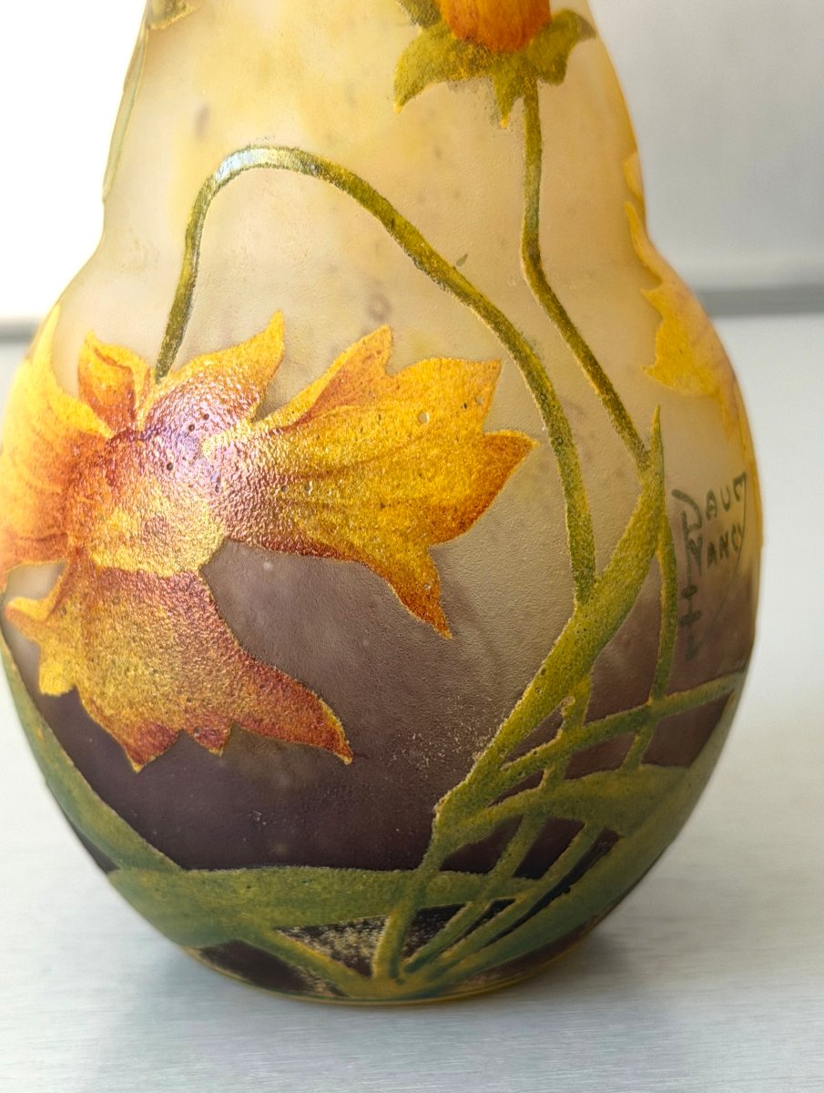 Art Nouveau Vase With Arnica Flowers, Daum Nancy-photo-6