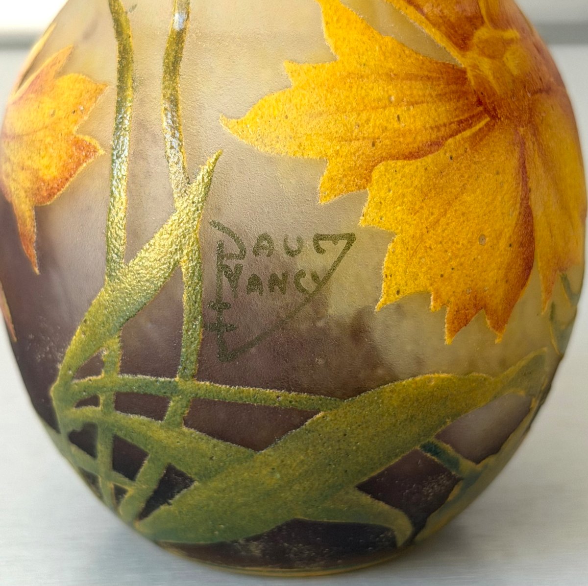 Art Nouveau Vase With Arnica Flowers, Daum Nancy-photo-7