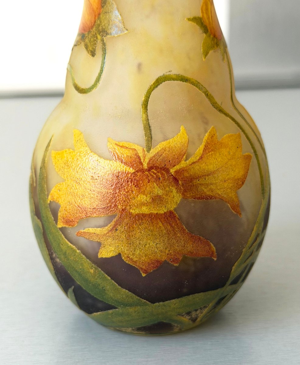 Art Nouveau Vase With Arnica Flowers, Daum Nancy-photo-3