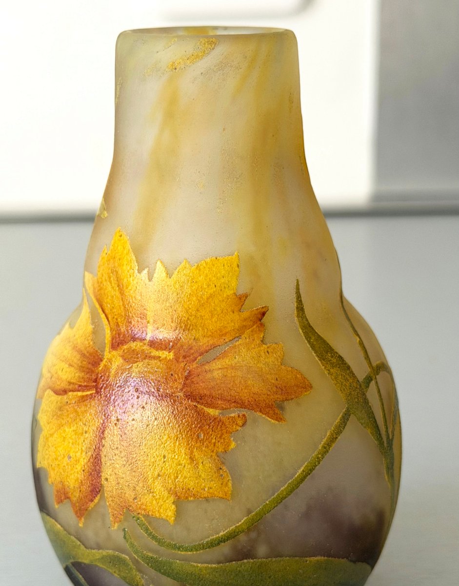Art Nouveau Vase With Arnica Flowers, Daum Nancy-photo-4