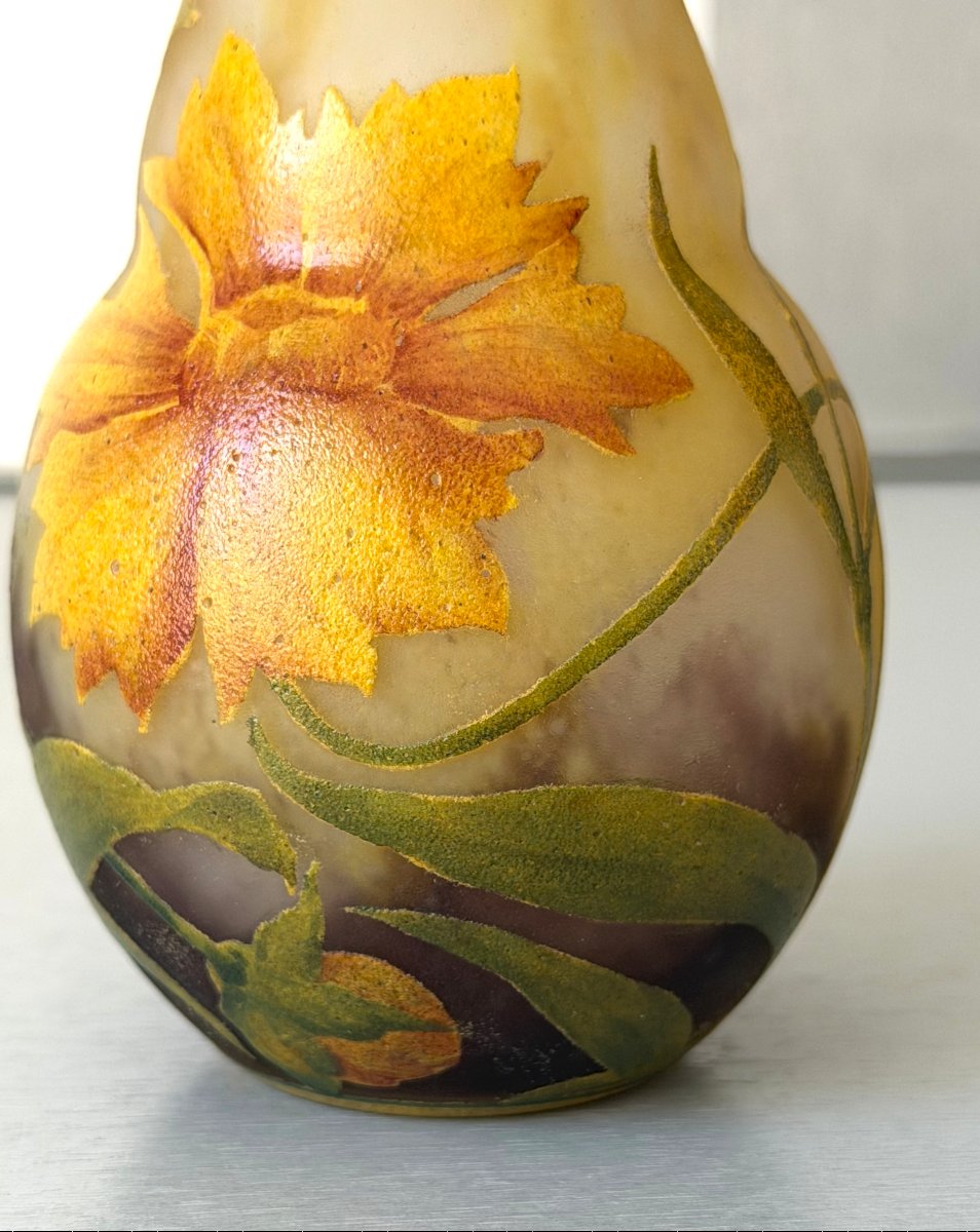 Art Nouveau Vase With Arnica Flowers, Daum Nancy-photo-5
