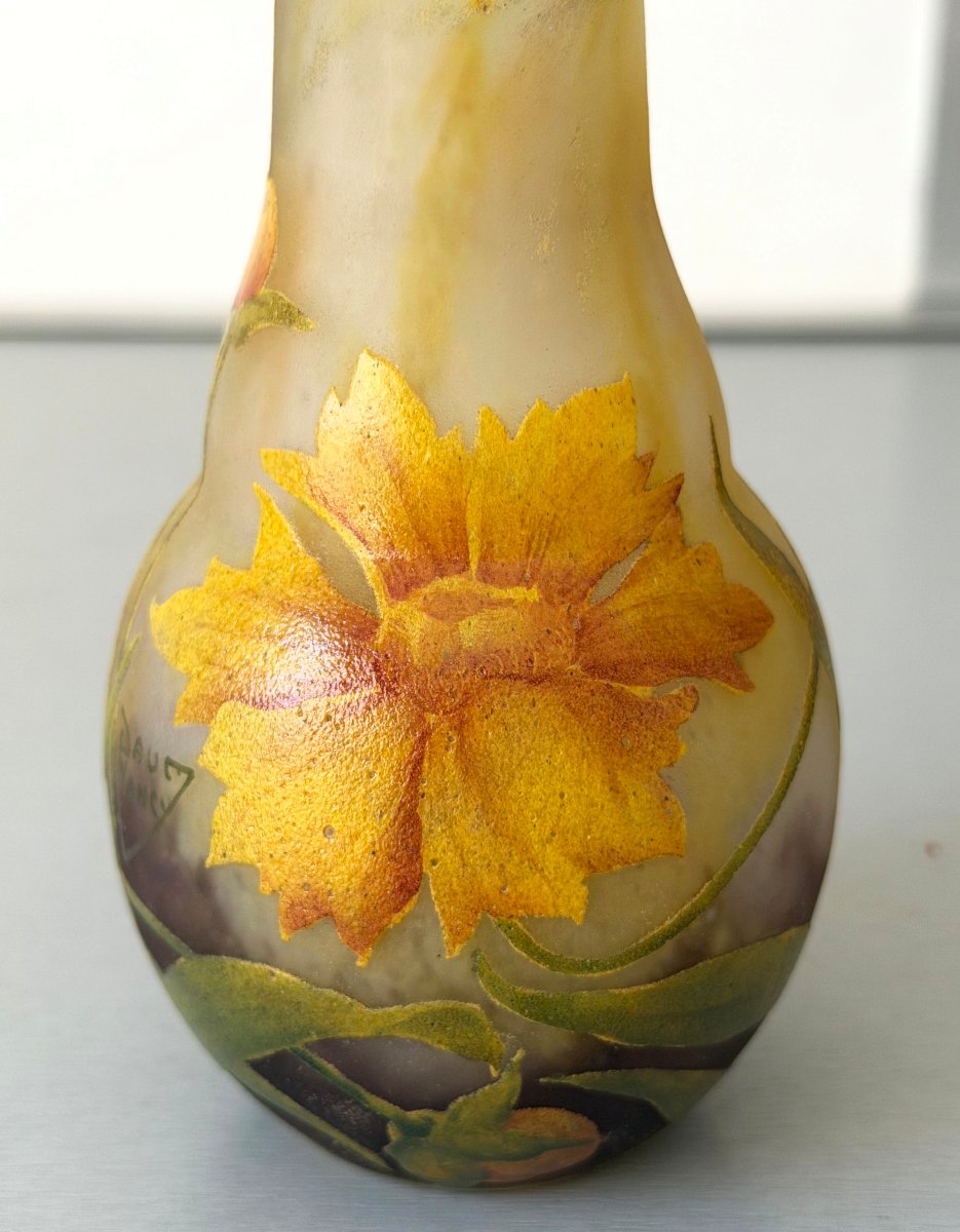 Art Nouveau Vase With Arnica Flowers, Daum Nancy-photo-1