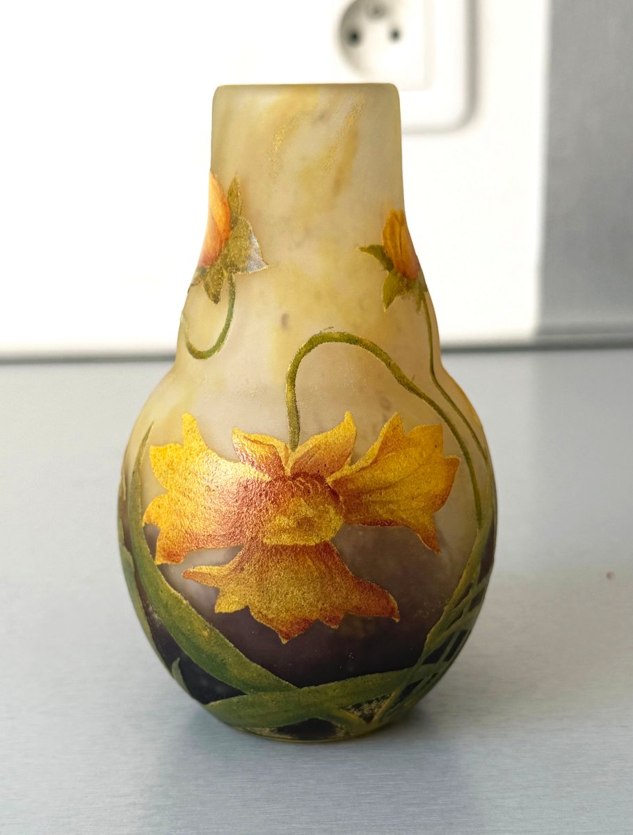 Art Nouveau Vase With Arnica Flowers, Daum Nancy