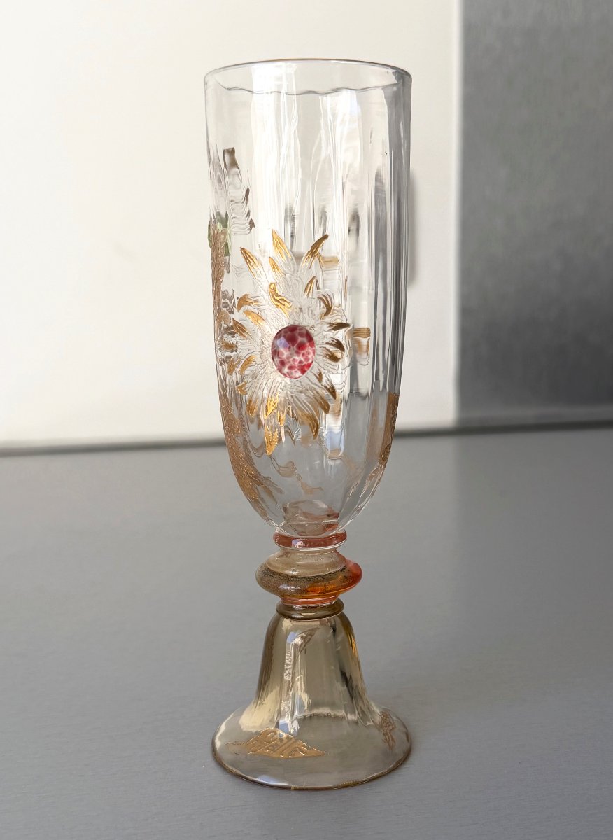 Flute à Champagne Art Nouveau aux Chrysanthèmes Cristallerie Emile Gallé Nancy-photo-2