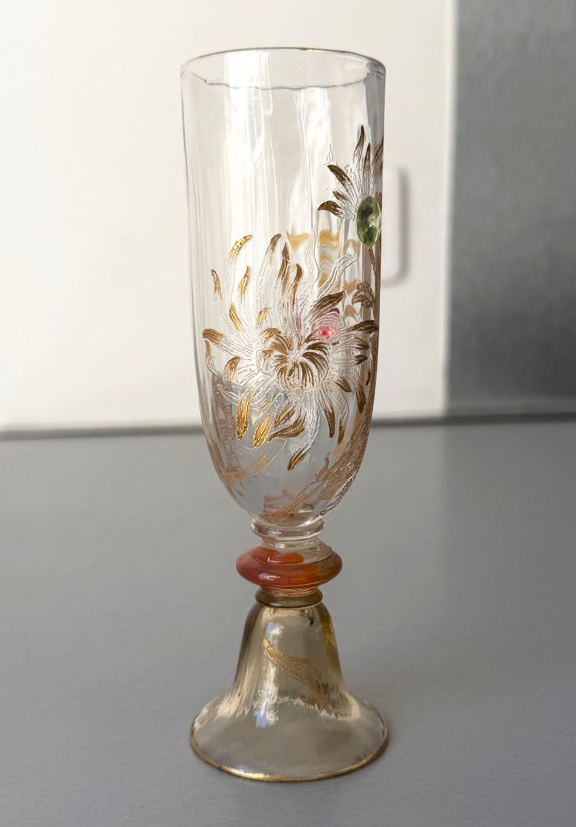 Flute à Champagne Art Nouveau aux Chrysanthèmes Cristallerie Emile Gallé Nancy-photo-3