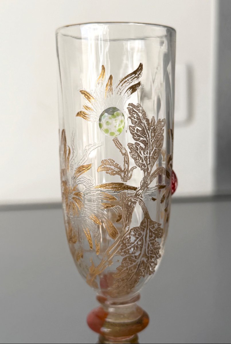 Flute à Champagne Art Nouveau aux Chrysanthèmes Cristallerie Emile Gallé Nancy-photo-4