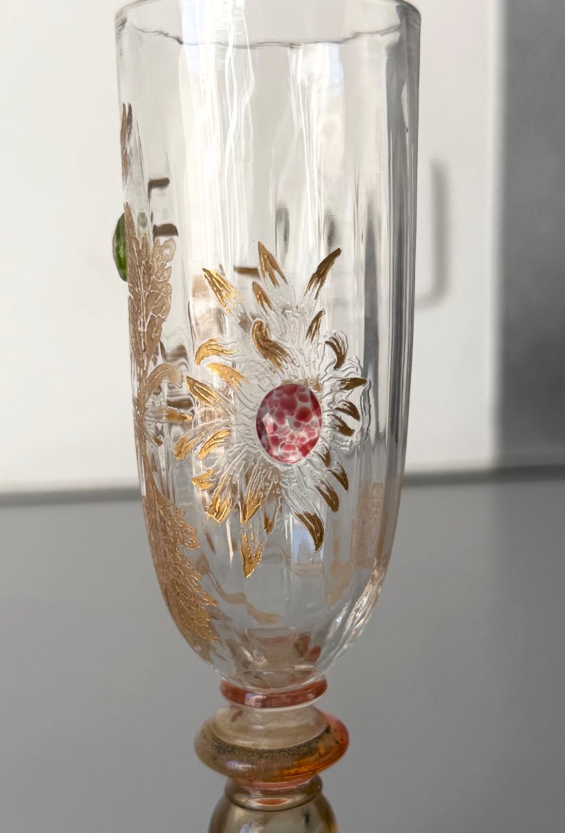 Flute à Champagne Art Nouveau aux Chrysanthèmes Cristallerie Emile Gallé Nancy-photo-1