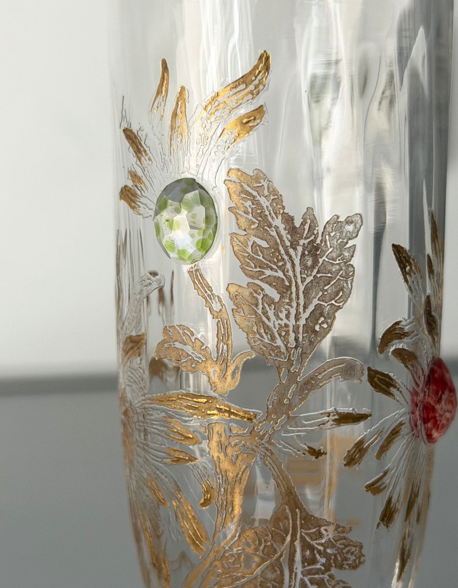 Flute à Champagne Art Nouveau aux Chrysanthèmes Cristallerie Emile Gallé Nancy-photo-3