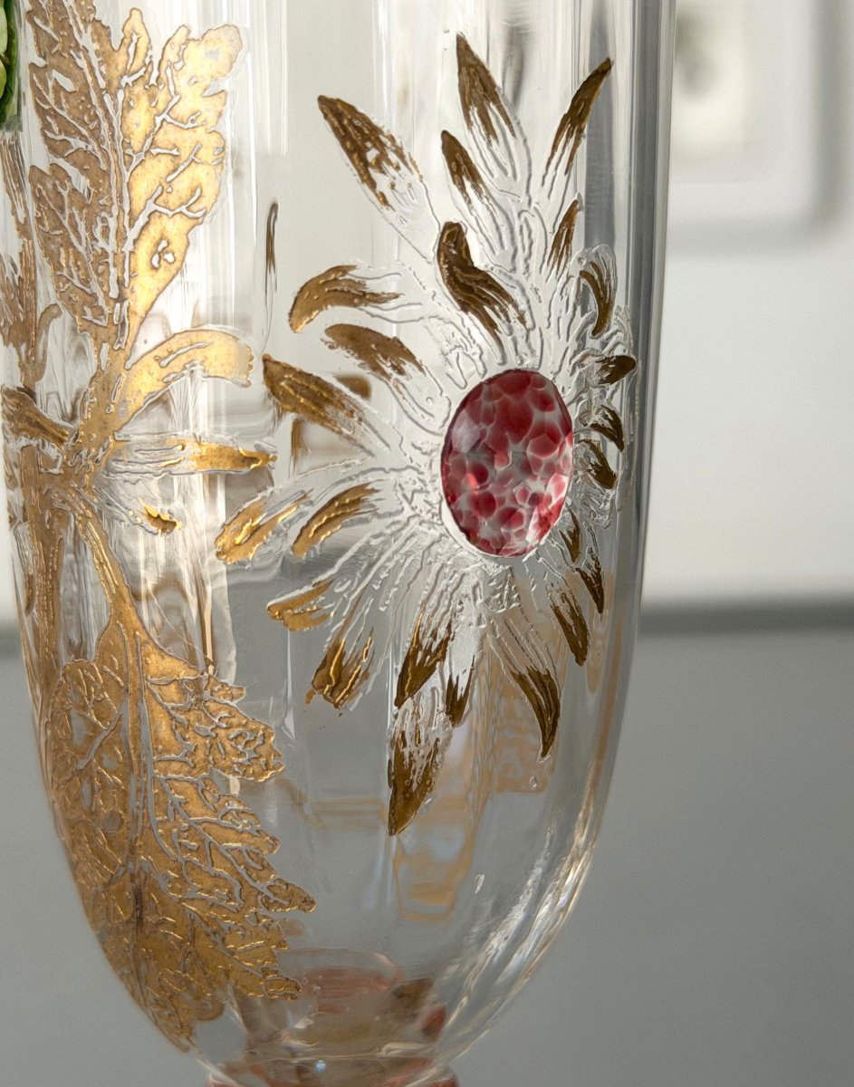 Flute à Champagne Art Nouveau aux Chrysanthèmes Cristallerie Emile Gallé Nancy-photo-4